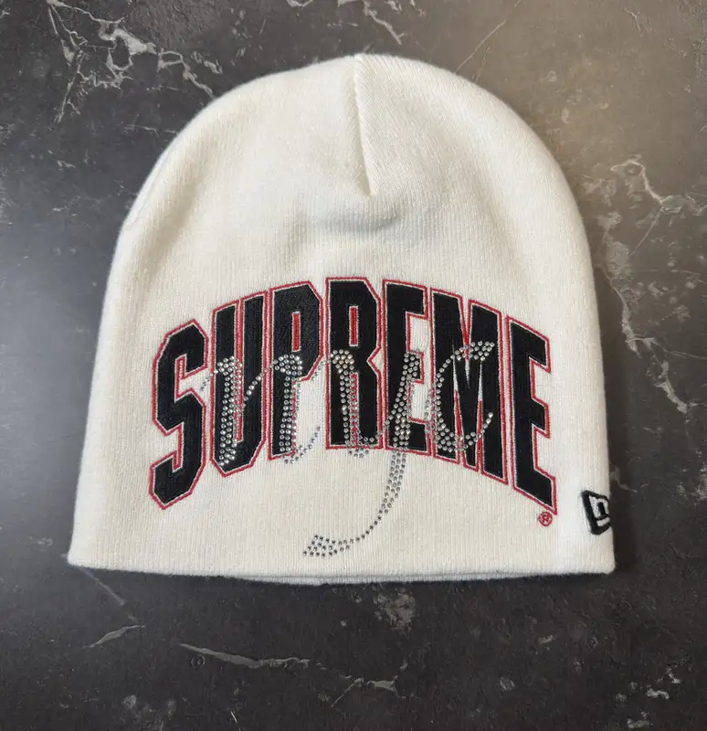 Supreme New Era Rhinestone Beanie White